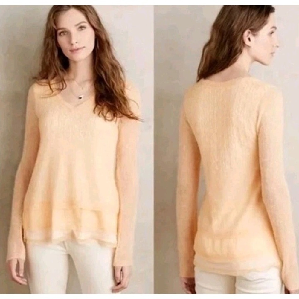 Knitted & Knotted Anthropologie Sweater Medium Peach Orange Alpaca Knit‎ Layered